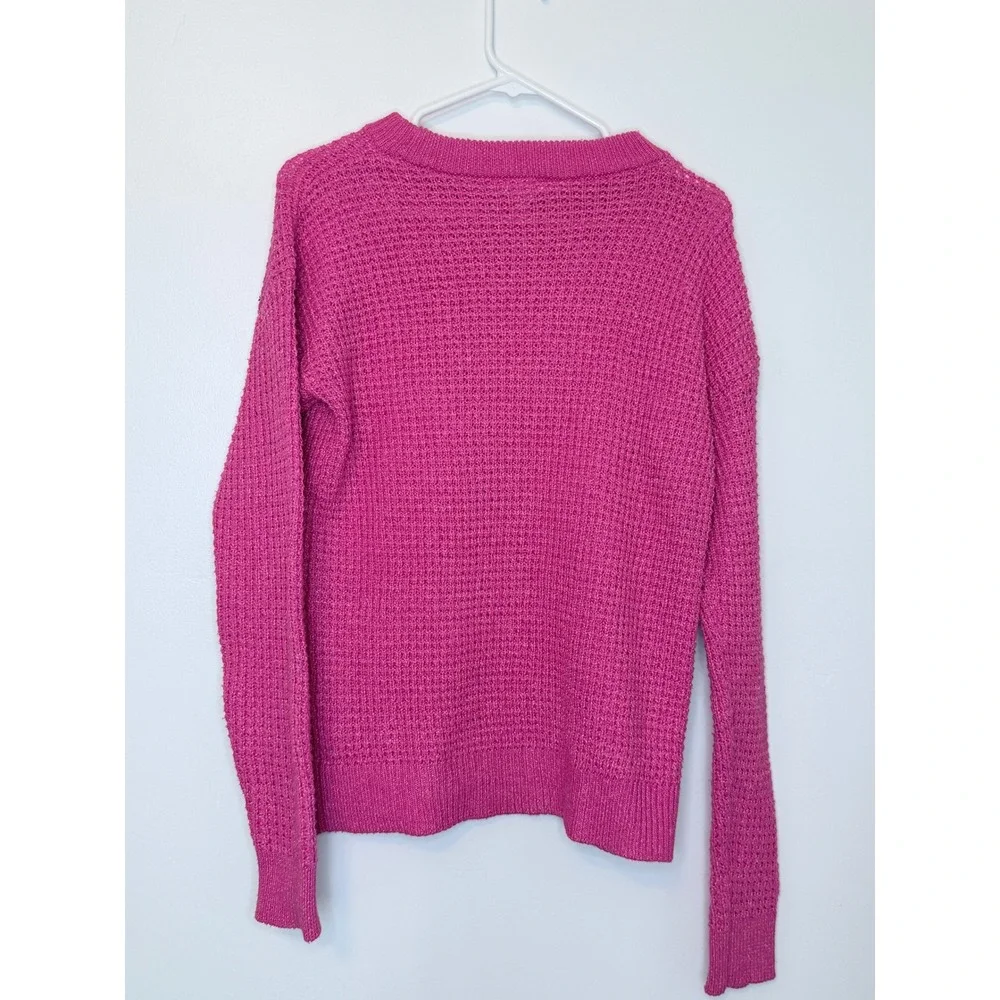 Time and Tru Pink Waffle Knit Crew Neck Sweater‎ Womens XS Magenta Pullover